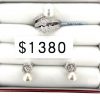 18K White Gold Diamond Pearl Ring & Earrings