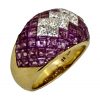 Rare Invisible setting Diamond and Amethyst Stone Ring 18k Gold
