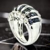 18K White Gold Ring with Diamond and Blue Sapphire