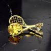 18K Gold Tennis Racket Citrine & Diamond Brooch Pin