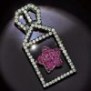 18K Diamond Pendant with Pink Ruby