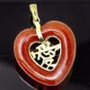 Gold Heart Red Stone Pendant with Chinese Character