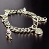 14K White Gold Bracelet with Heart Charm, Elephant, and Gemstones