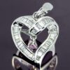 Heart Pendant with Baguette Diamonds and Pink Stone