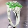 18K White Gold Floral Jade Diamond Ring