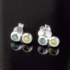 White Gold Stud Earrings with Blue and Yellow Diamond