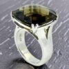 White Gold Ring with Large Cushion Cut Smoky Quartz